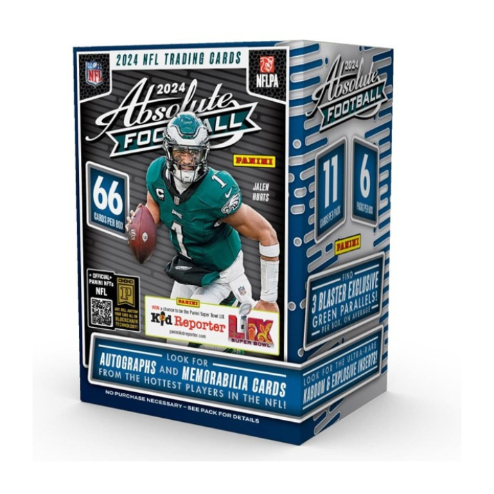 2024 Panini Absolute Football NFL Blaster Box sealed trading card packaging with rookie cards and inserts