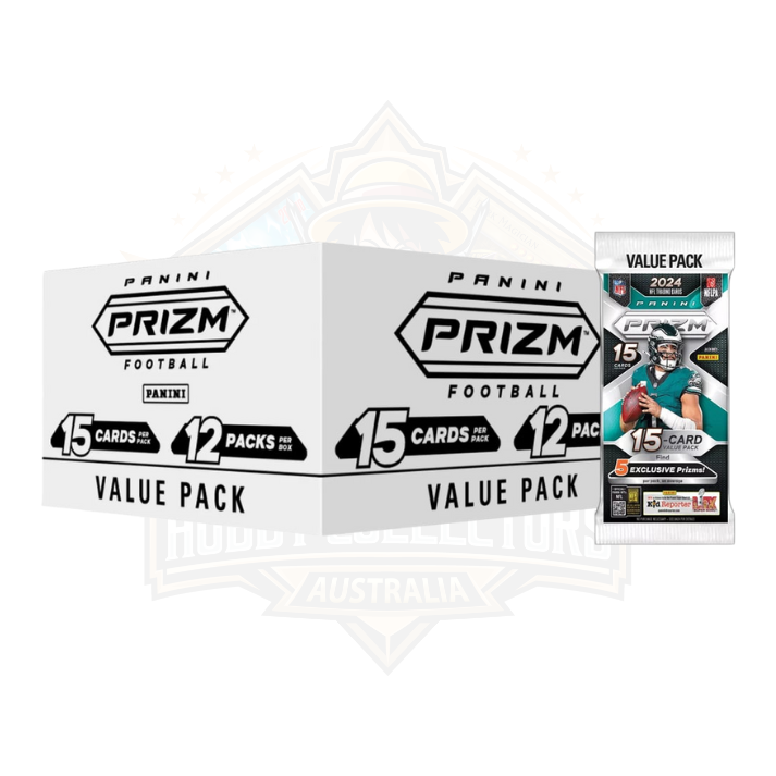 2024 Panini Prizm NFL Football Fat Pack Box and value pack display with trading cards.