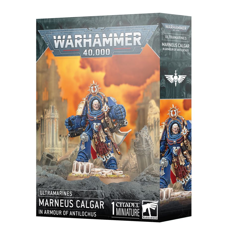 Marneus Calgar in Armour of Antilochus 2025 miniature kit – Ultramarines Chapter Master in ornate Terminator armour with Gauntlets of Ultramar