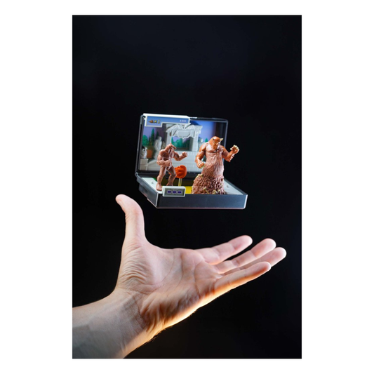 Console Heroes: Altered Beast Collectible Diorama. The diorama is housed within a plastic SEGA Mega Drive game cartridge, showing a detailed miniature scene of the Centurion fighting a beast.