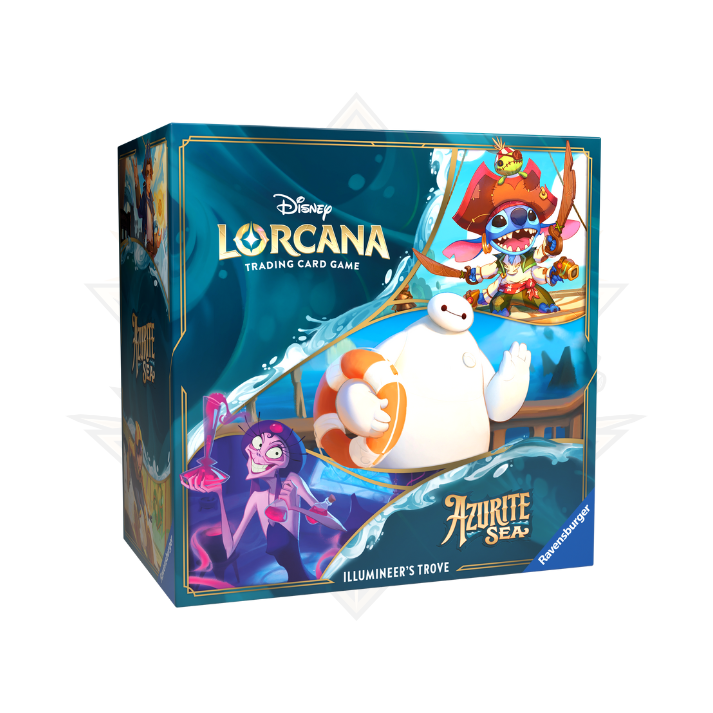 Disney Lorcana Azurite Sea trading card game box with colorful character artwork