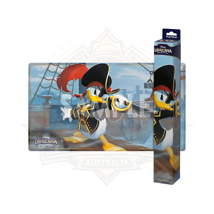 Disney Lorcana playmat featuring Donald Duck in pirate attire on a ship deck