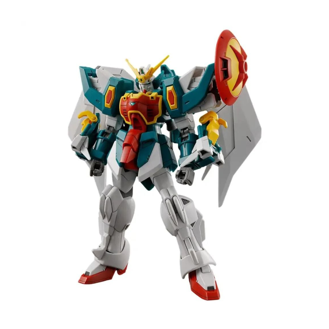 Completed Bandai HG 1/144 Altron Gundam model kit posed with the extended Dragon Fangs and Twin Beam Trident.