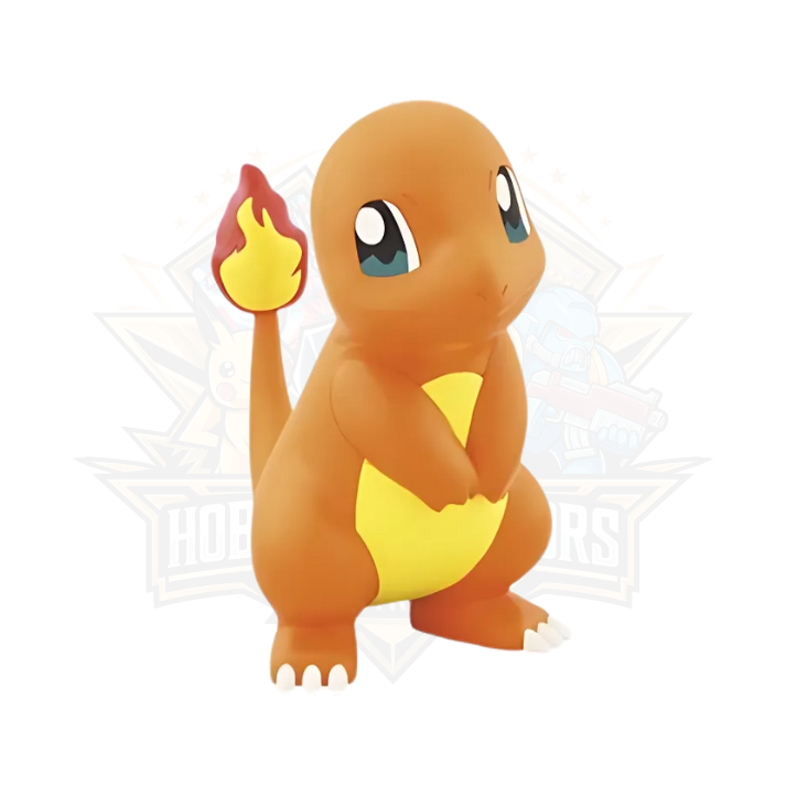 Orange Charmander model kit figure with flame tail, white background, collectible toy