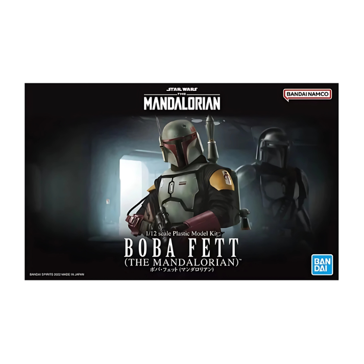 Bandai 1/12 scale Boba Fett The Mandalorian model kit box with Star Wars art
