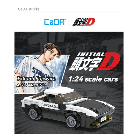 CaDA Initial D Toyota AE86 Trueno brick model kit – 1:24 scale, 280-piece replica of Takumi Fujiwara’s drift car