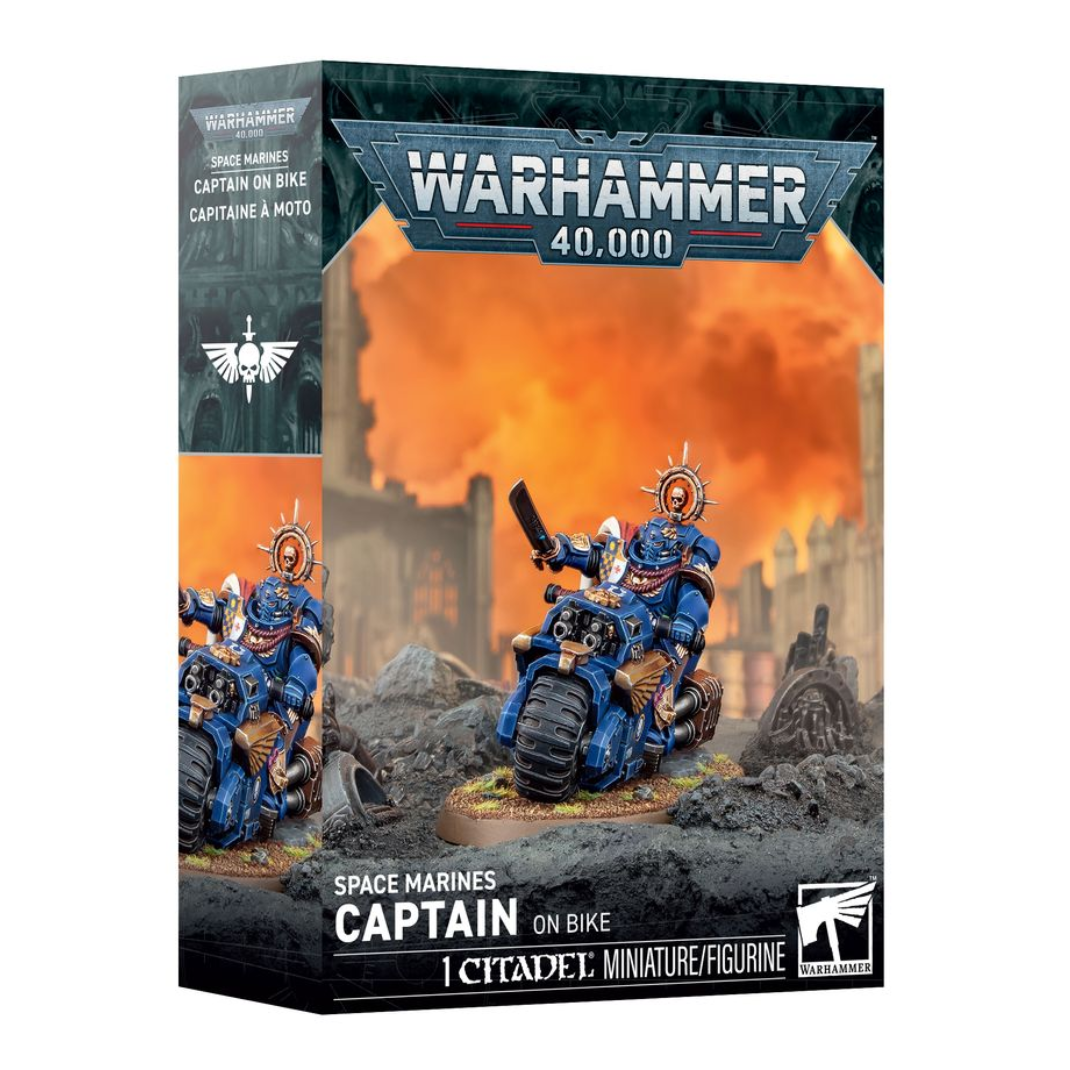 Warhammer 40000 Space Marines Captain on Bike box art