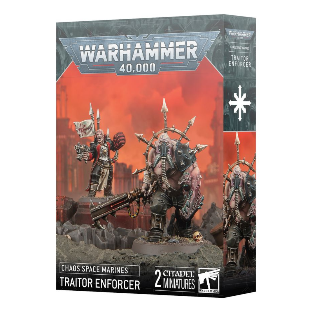 Chaos Space Marines Traitor Enforcer and Traitor Ogryn miniatures on 32 mm and 40 mm bases