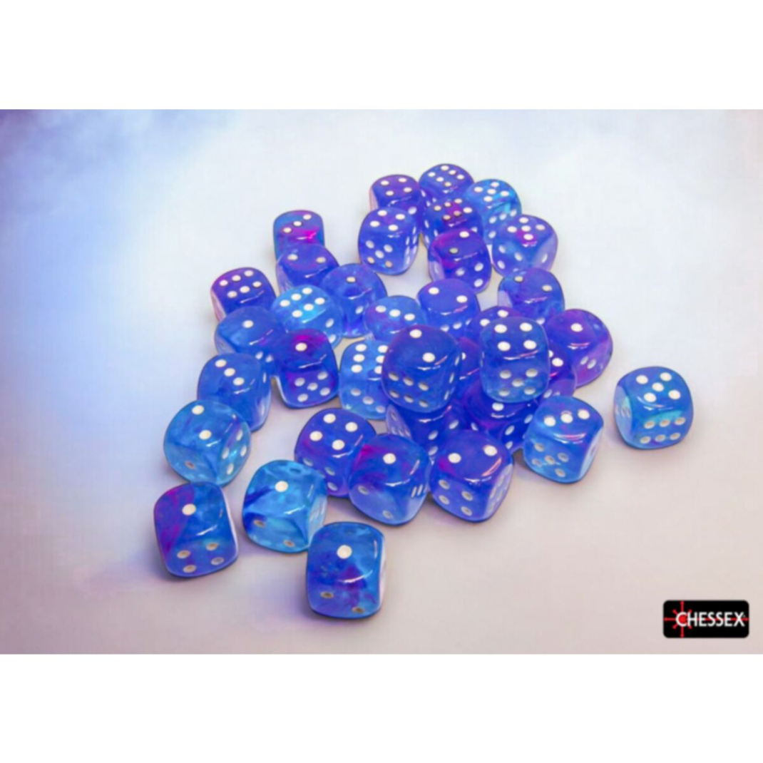 Chessex: CHX 27967 Nebula Aura with White Pips Luminary 12mm d6 Dice Block (36)