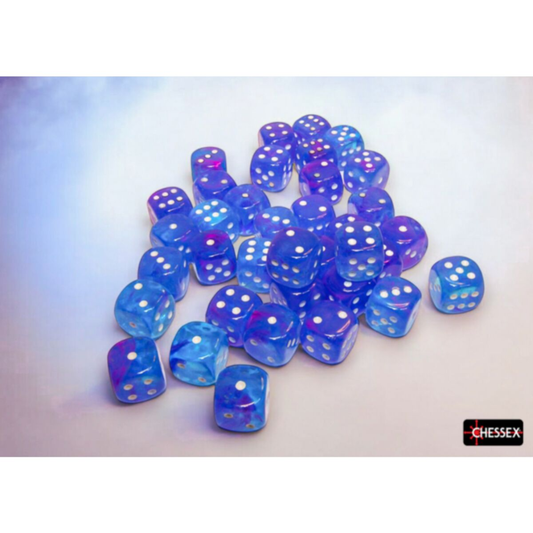 Chessex: CHX 27967 Nebula Aura with White Pips Luminary 12mm d6 Dice Block (36)