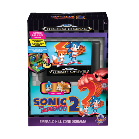 Console Heroes Sonic the Hedgehog 2 Collectible Diorama featuring Sonic in a dynamic pose with retro Sega-inspired design.