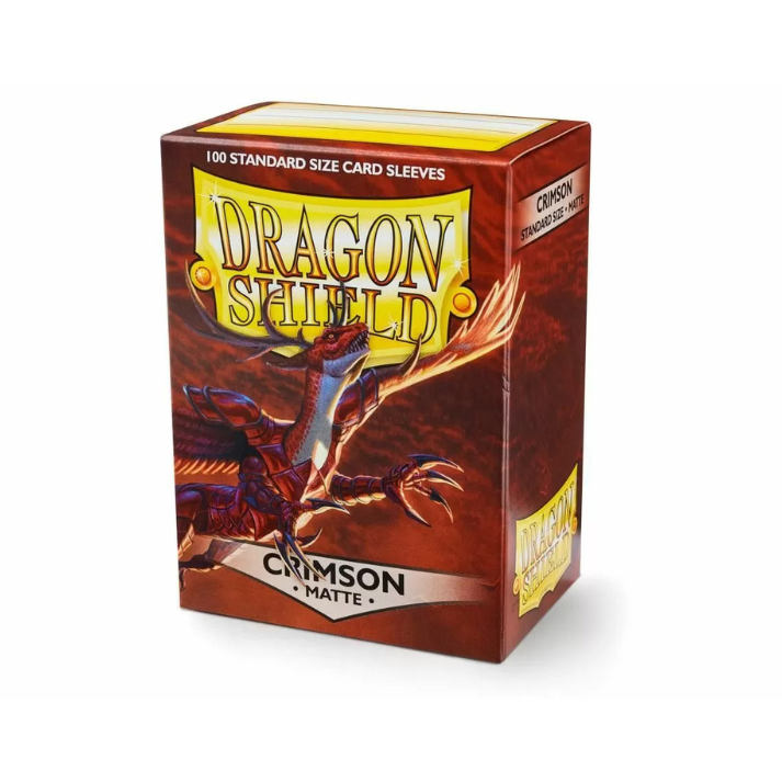 Dragon Shield Crimson Matte Sleeves – 100-count pack of standard-sized card sleeves with textured matte finish.