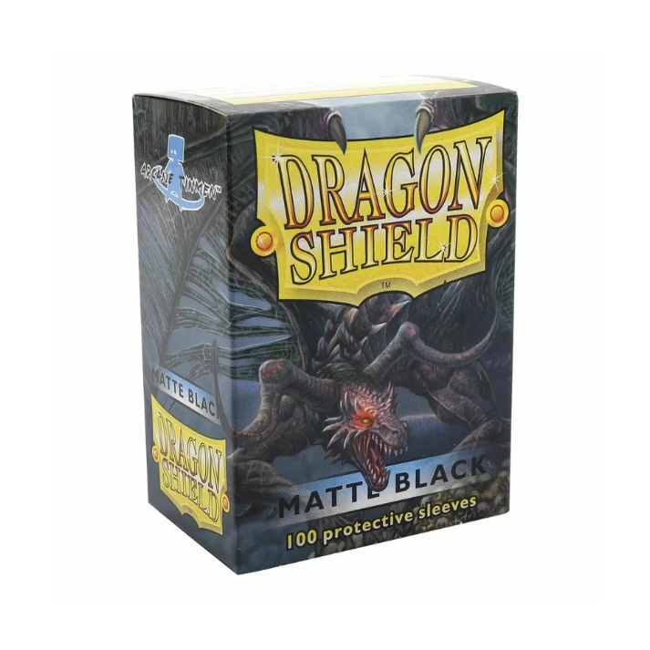 Dragon Shield Black Matte Sleeves – 100-count pack of standard-sized card sleeves with textured matte finish.