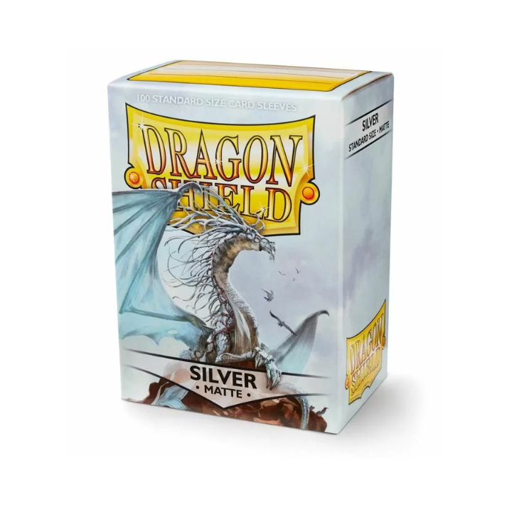 Dragon Shield Silver Sleeves – 100-count pack of standard-sized card sleeves with textured matte finish.