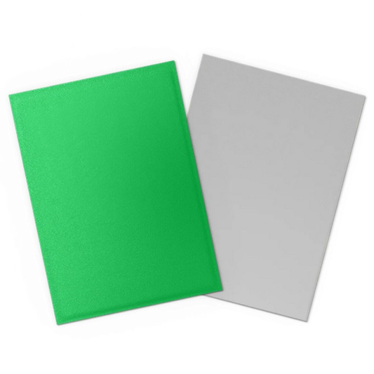 A standard-sized trading card inside an Apple Green Matte Dual sleeve, highlighting the silver interior border.