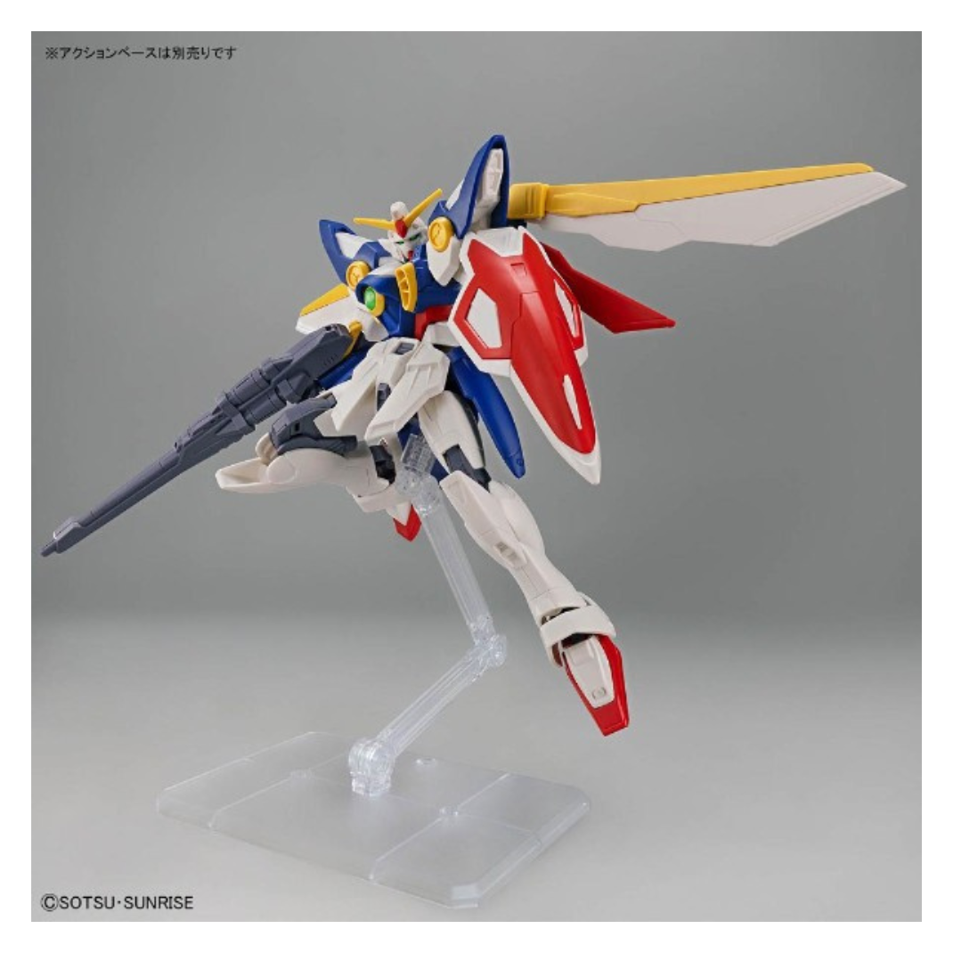Completed Bandai EG Wing Gundam 1/144 pose with Buster Rifle