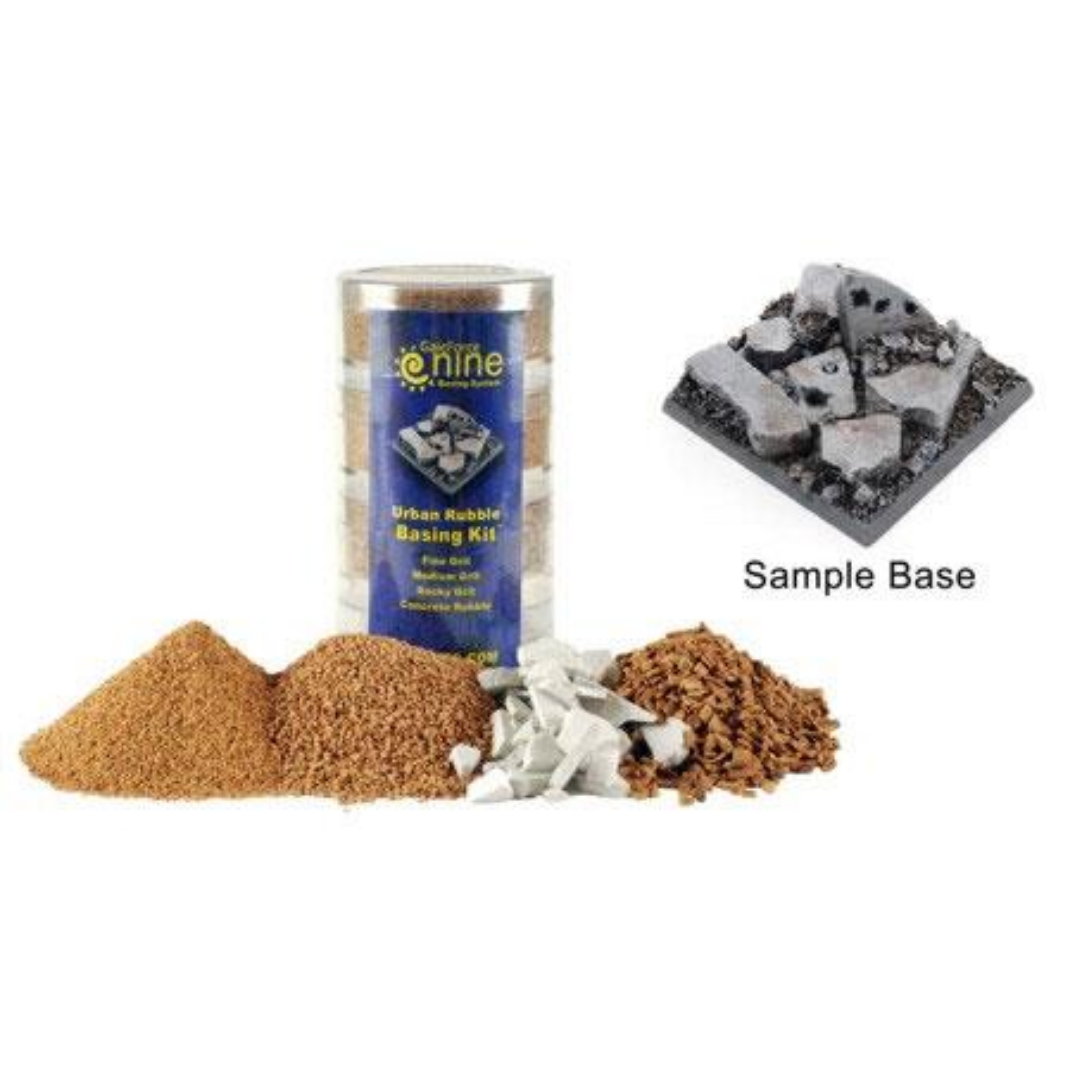 Gale Force Nine: Urban Rubble Basing Kit — Fine, Medium & Rocky Basing Grit + Concrete Rubble Mix | GFS905
