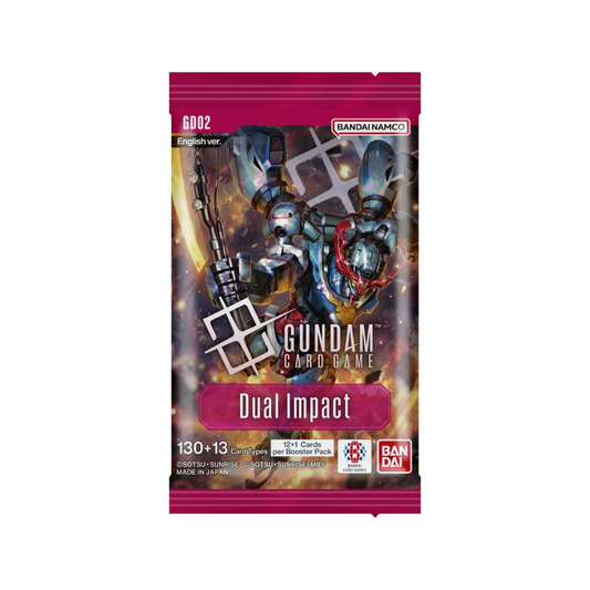 Gundam Card Game Booster Pack Dual Impact GD02 featuring Mobile Suits, pilots, and collectible cards