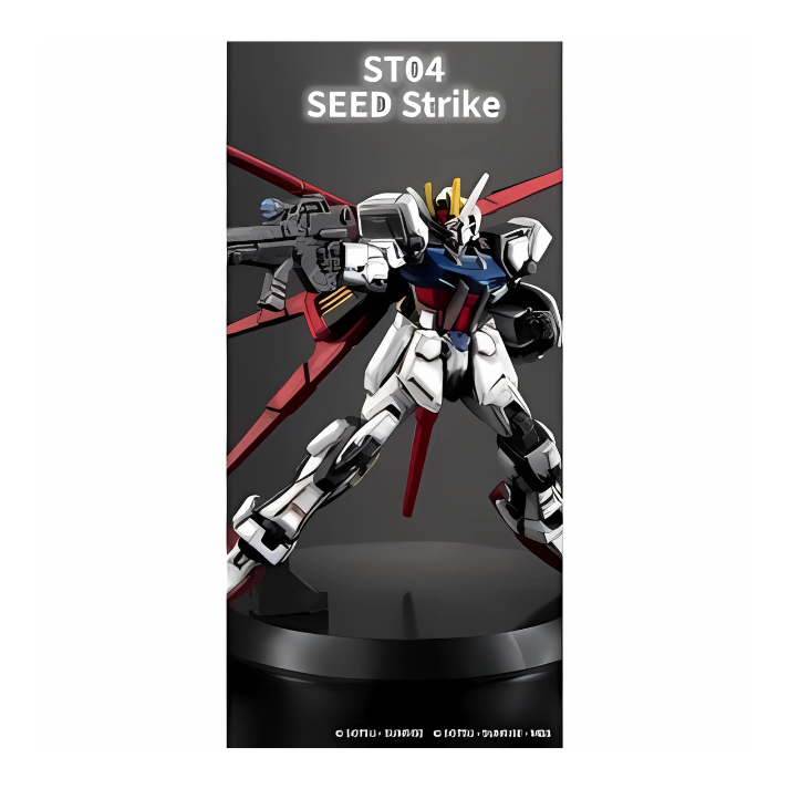 Gundam SEED Strike ST04 trading card game starter set display with detailed mecha figure