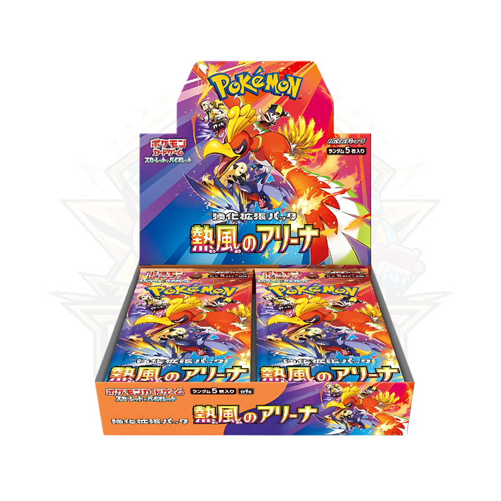 Japanese Pokémon TCG Scarlet & Violet Heat Wave Arena booster box featuring Ho-Oh artwork.