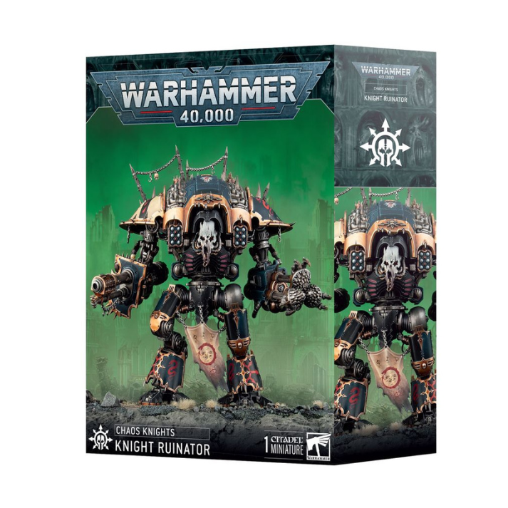 Warhammer 40K Chaos Knight Ruinator miniature with thermal cannon and corrupted armour