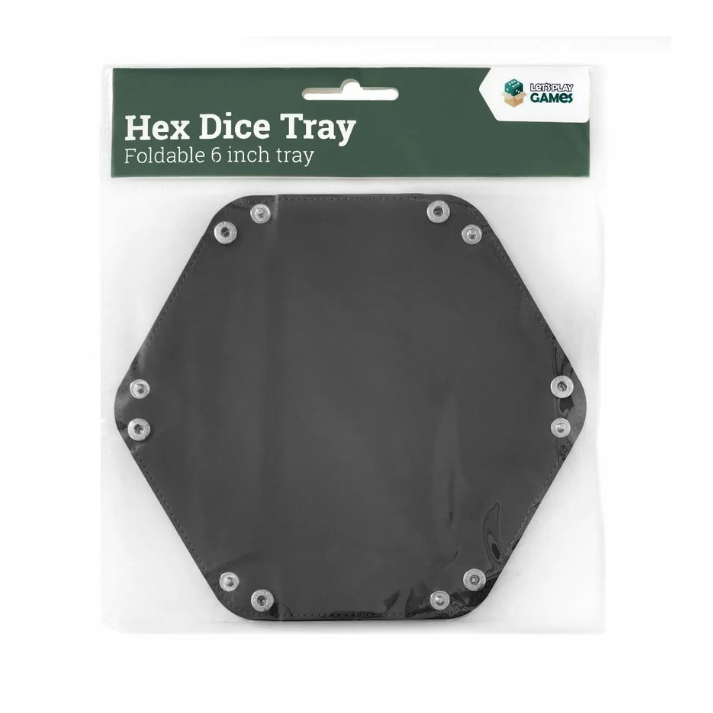 LPG Essentials Hex Dice Tray 6" in vibrant black, snapped up for dice rolling.