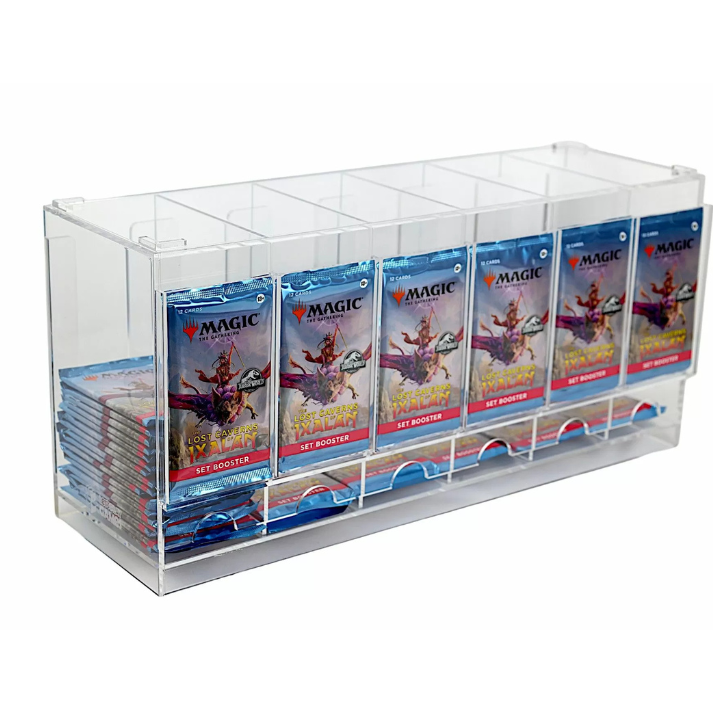 LPG Essentials Acrylic Booster Dispenser displaying trading card booster packs in a clear acrylic organizer