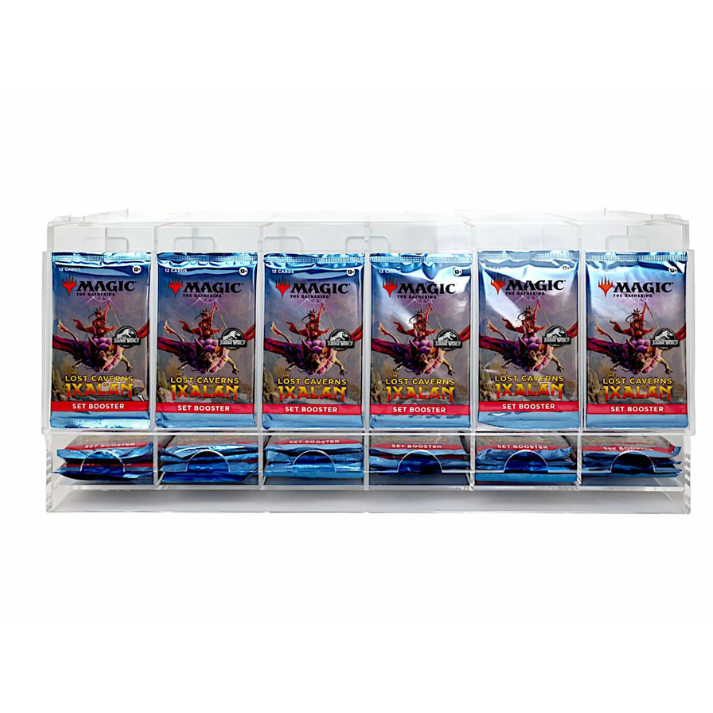 LPG Essentials Acrylic Booster Dispenser displaying trading card booster packs in a clear acrylic organizer
