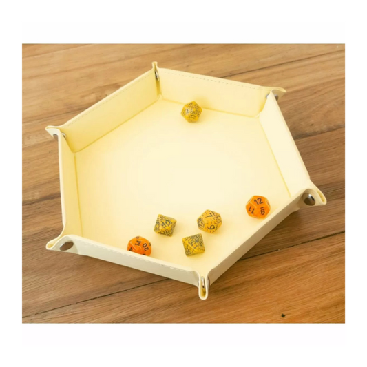 LPG Essentials Hex Dice Tray 8" in vibrant yellow, snapped up for dice rolling.