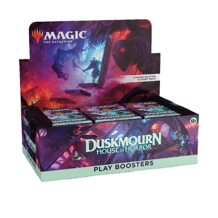 Magic: The Gathering Duskmourn: House of Horror Play Booster Display Box with horror-themed artwork.