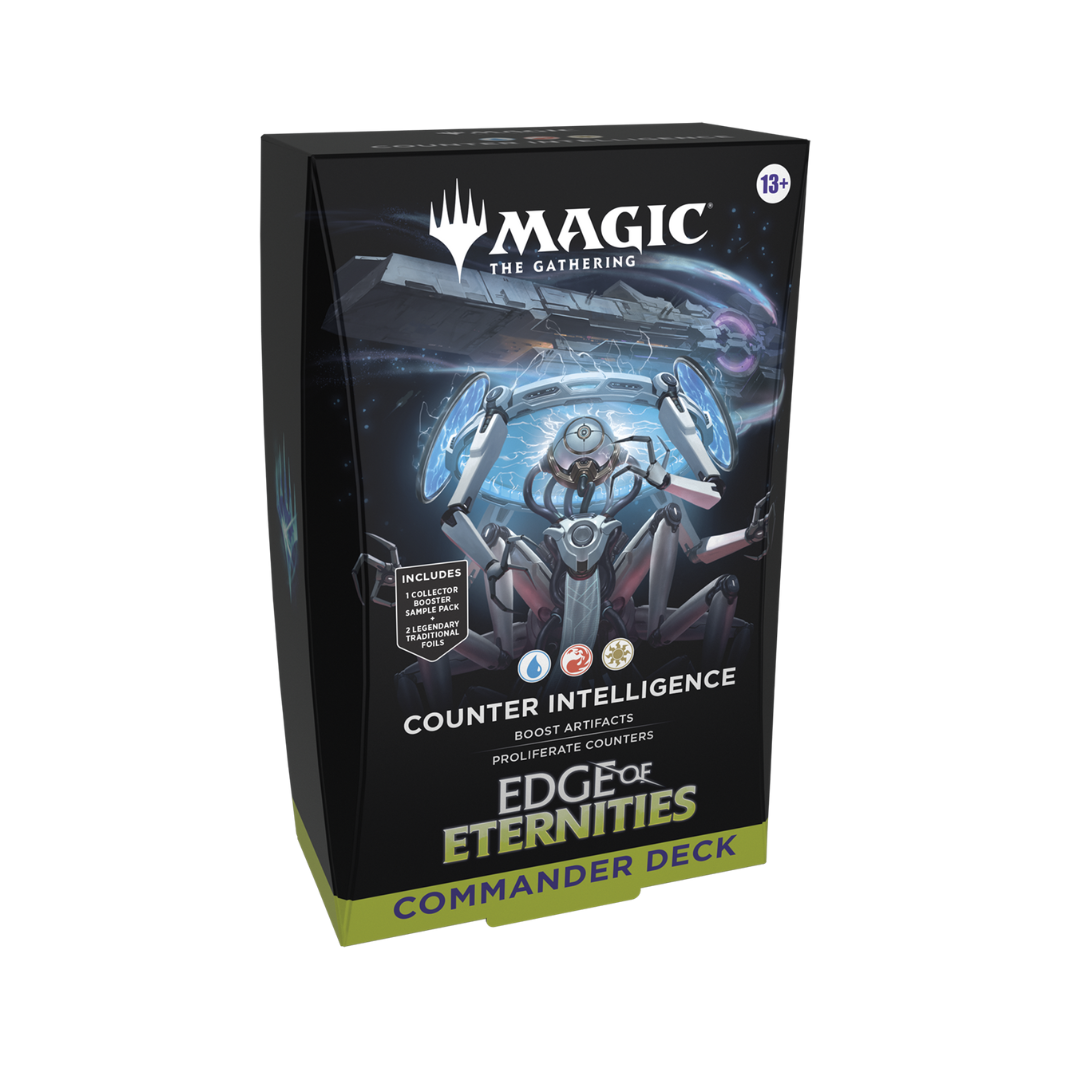 Magic: The Gathering Edge of Eternities Commander Deck – Counter Intelligence, featuring 100 cards, foil Commander, tokens, and deck box.
