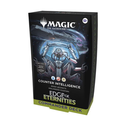 Magic: The Gathering Edge of Eternities Commander Deck – Counter Intelligence, featuring 100 cards, foil Commander, tokens, and deck box.