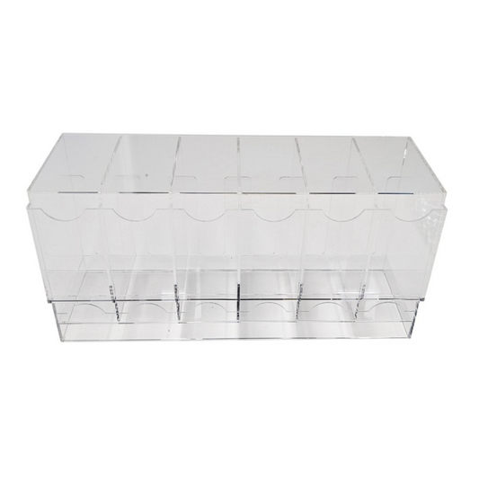 Max Protection Pack Dispenser 6-Slot Display showcasing trading card booster packs in a clear acrylic organizer