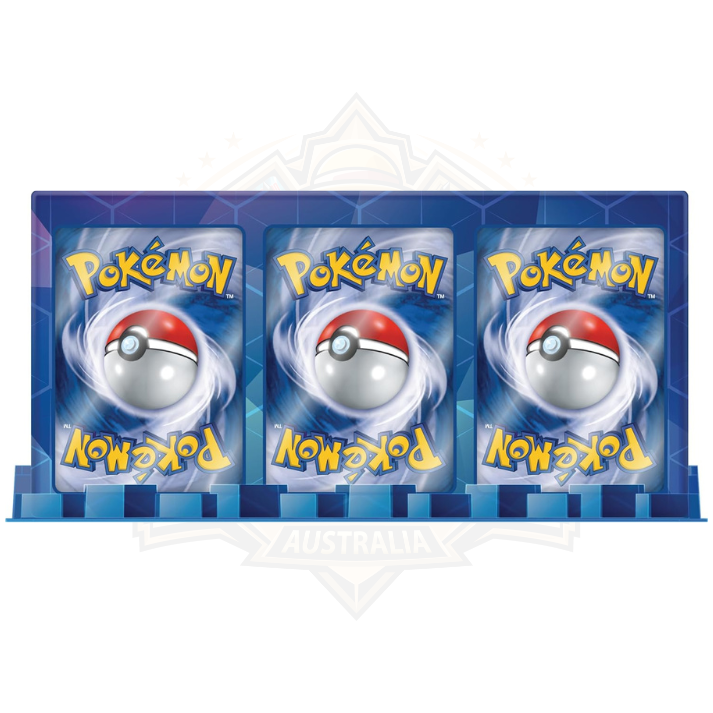 Pokemon TCG booster card pack display with three visible card backs