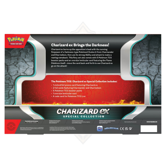 Pokémon TCG: Charizard ex Special Collection – Includes etched foil Charizard ex, Charmander and Charmeleon foil cards, 5 booster packs, and a lenticular oversize card