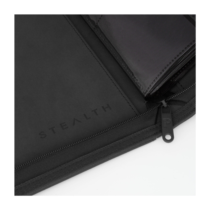 Palms Off Gaming STEALTH 12-Pocket Zip Trading Card Binder – Black with zipper and side-loading pockets