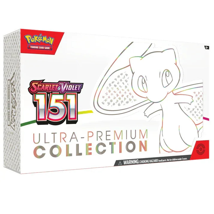Pokemon Scarlet & Violet 151 Ultra Premium Collection TCG box featuring Mew outline