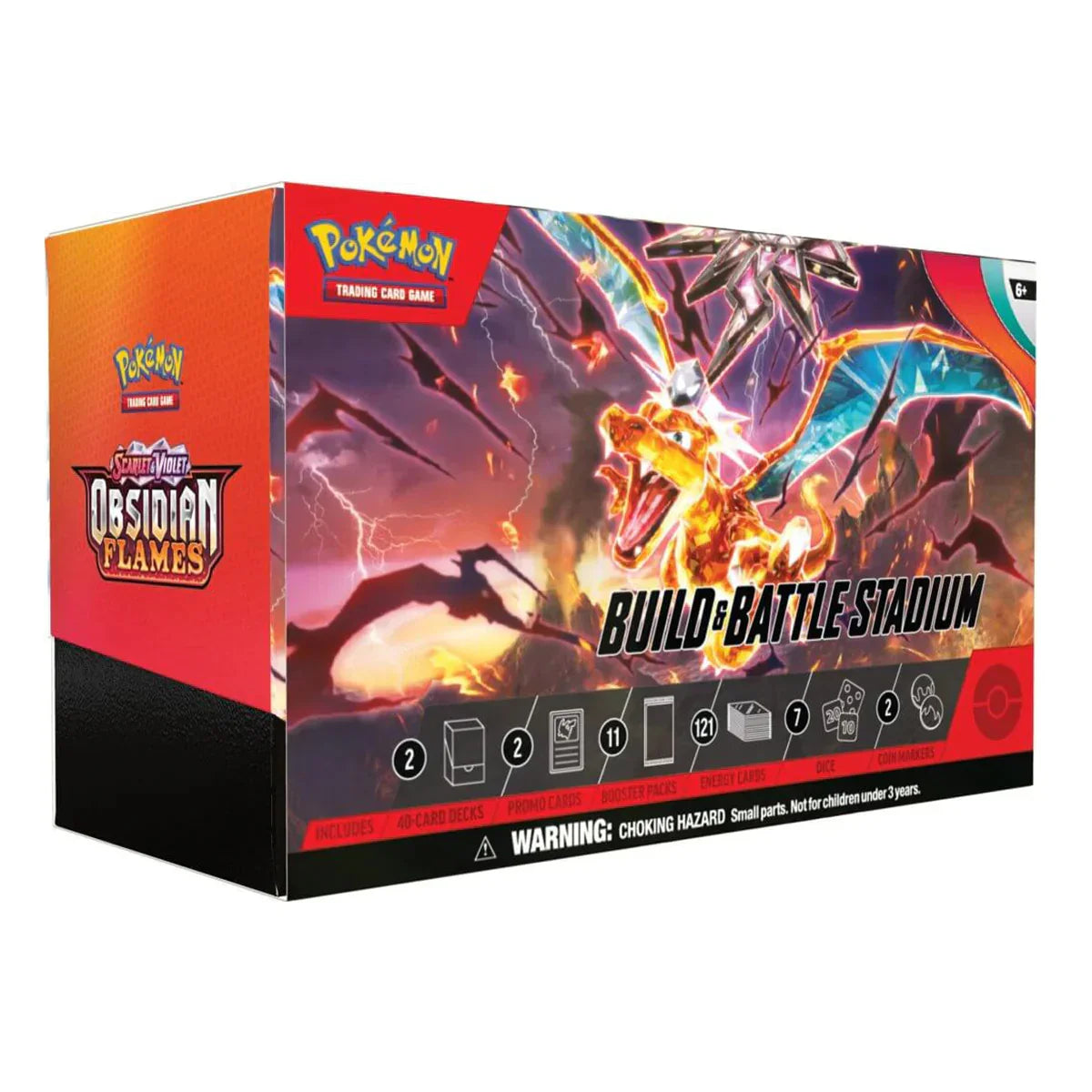 Pokemon Scarlet & Violet Obsidian Flames Build & Battle Stadium TCG box with Charizard artwork