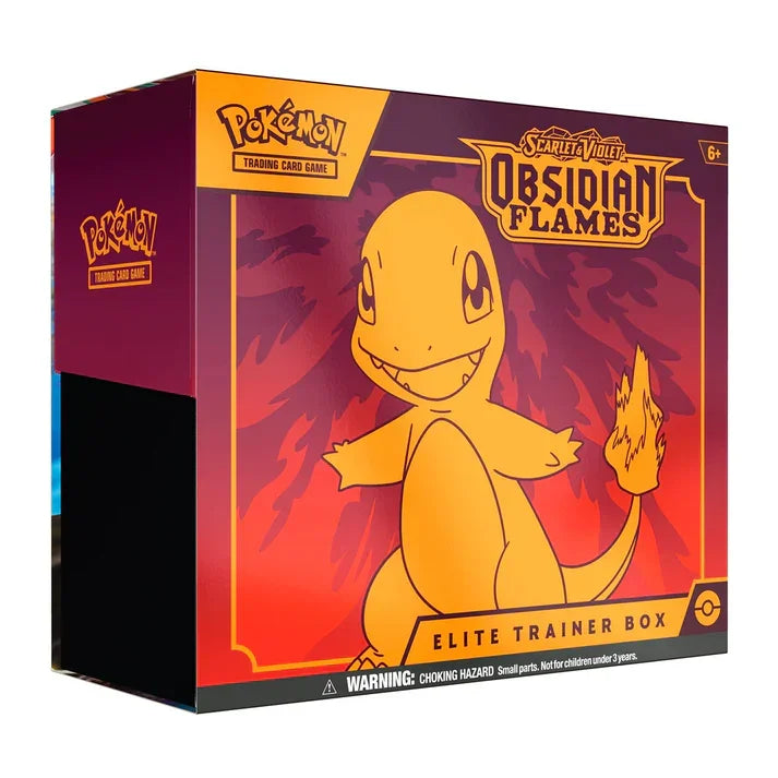 Pokemon Scarlet & Violet Obsidian Flames Elite Trainer Box featuring Charmander on the cover