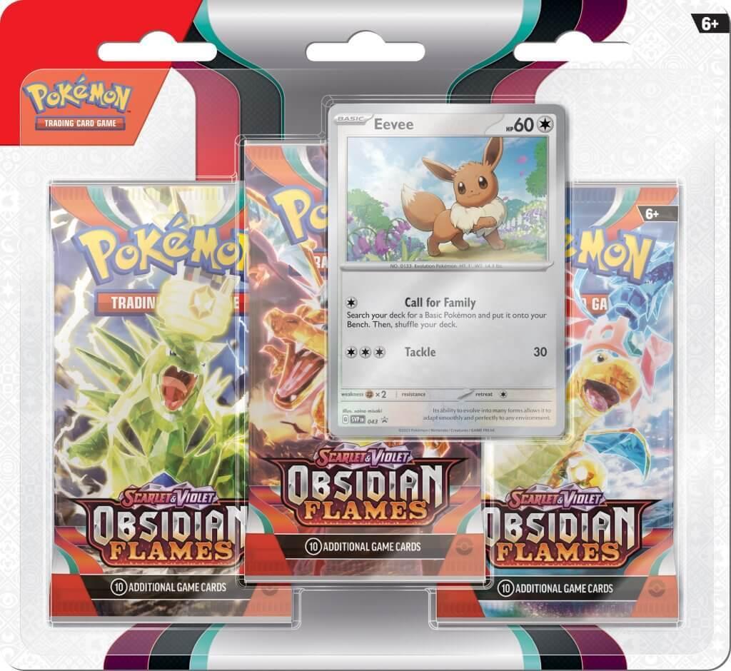 Pokemon Scarlet and Violet Obsidian Flames three booster blister pack with Eevee promo card
