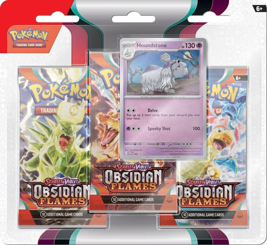 Pokemon Scarlet & Violet Obsidian Flames three booster blister pack with Houndstone promo card