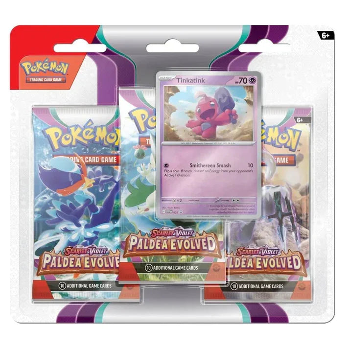 Pokemon Scarlet & Violet Paldea Evolved three-booster blister pack with Tinkatink promo card