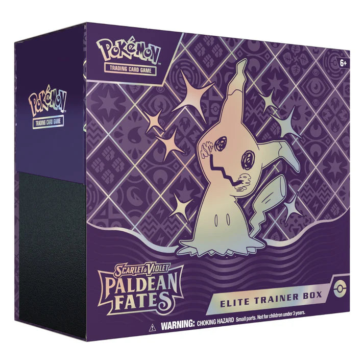 Pokemon Scarlet & Violet Paldean Fates Elite Trainer Box with Mimikyu artwork