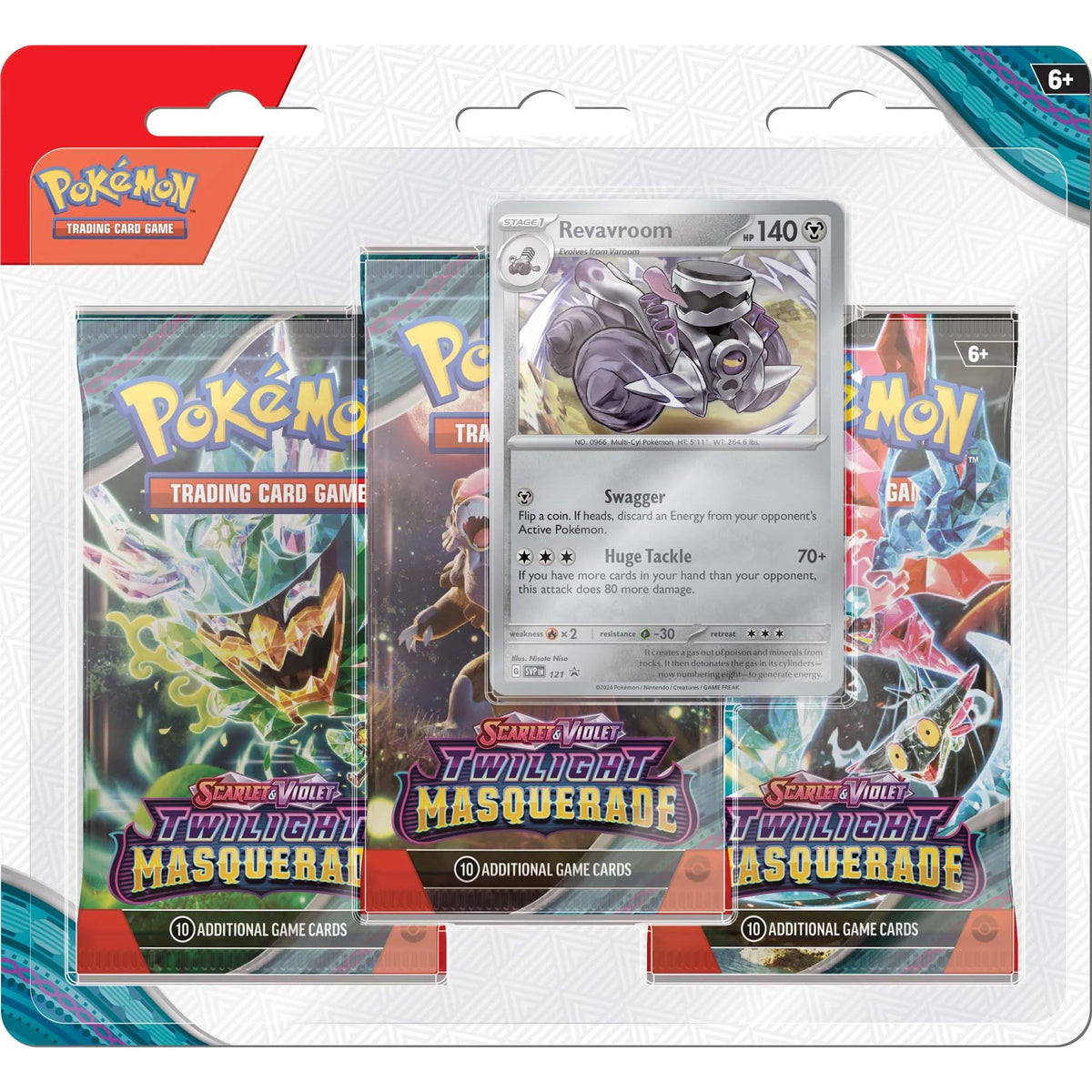 Pokemon Scarlet & Violet Twilight Masquerade three booster blister pack with Revavroom card.
