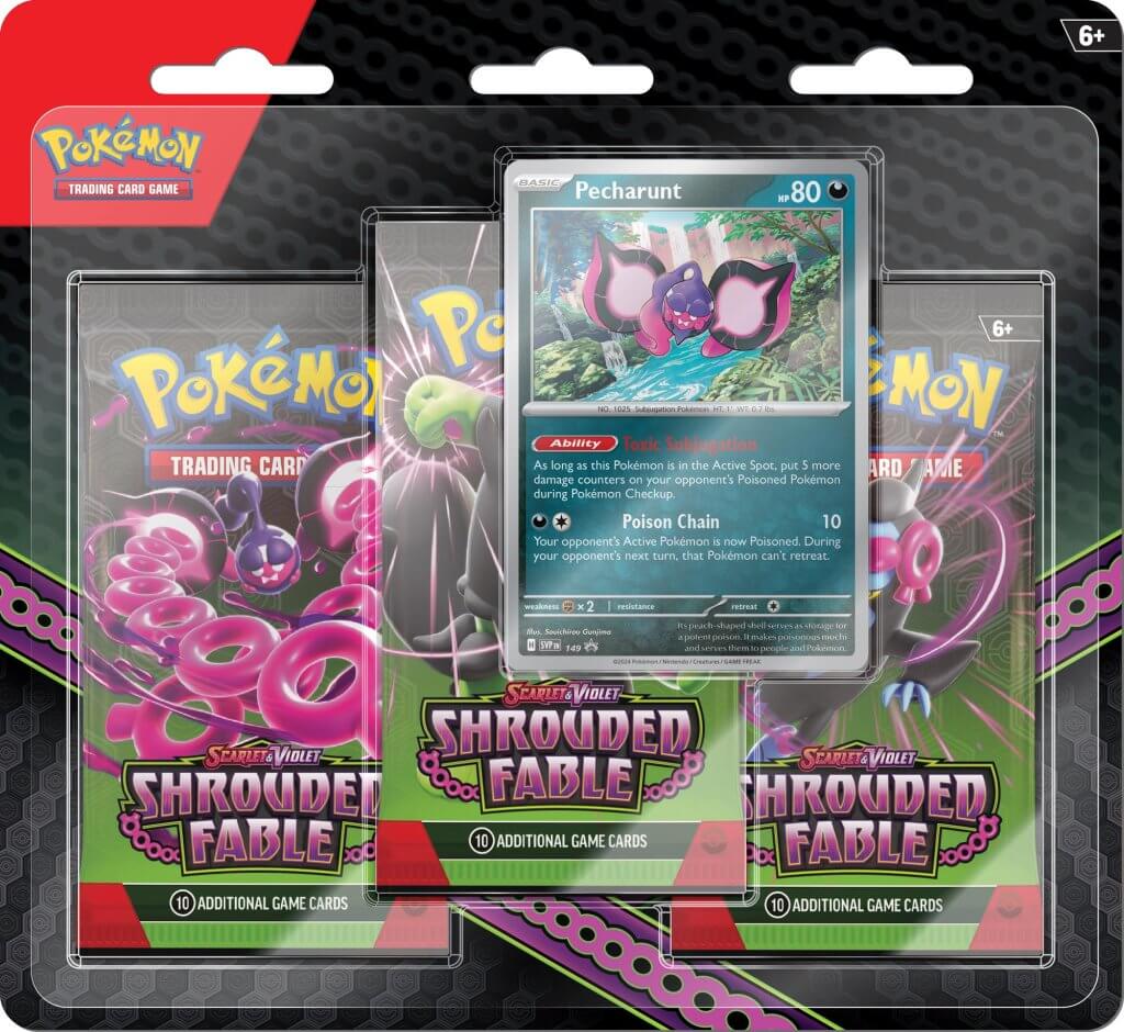 Pokemon TCG Scarlet Violet Shrouded Fable 3 pack blister with Pecharunt promo card
