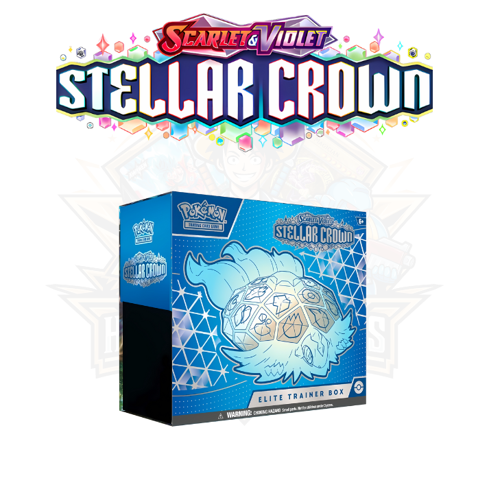 Pokemon TCG Scarlet and Violet Stellar Crown Elite Trainer Box with turquoise turtle design