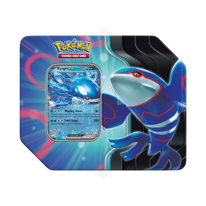 Pokemon TCG Azure Legends Tin featuring Kyogre EX trading card and Kyogre artwork