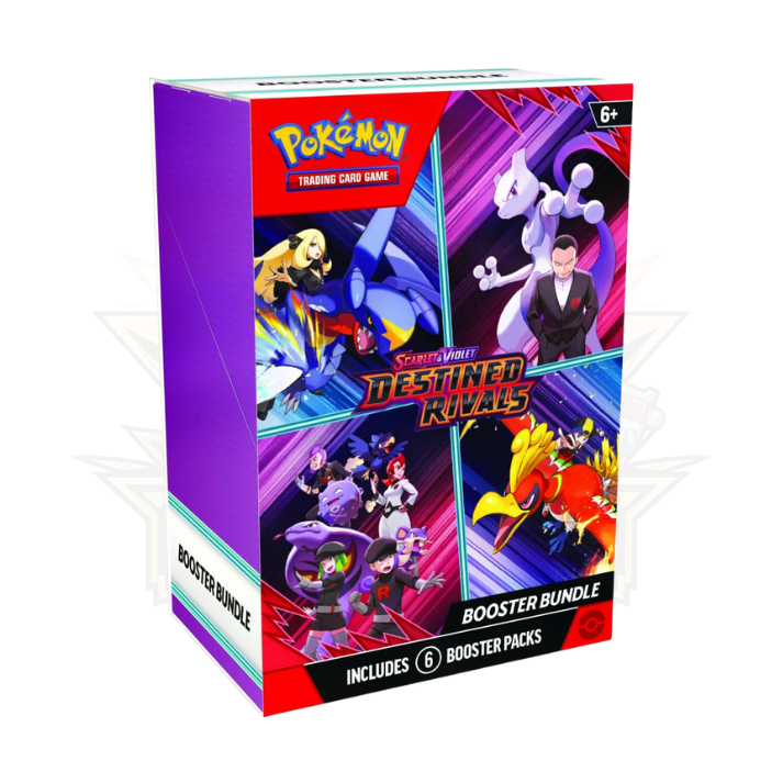 Pokemon Scarlet & Violet Destined Rivals Booster Bundle box with character artwork and 6 booster packs
