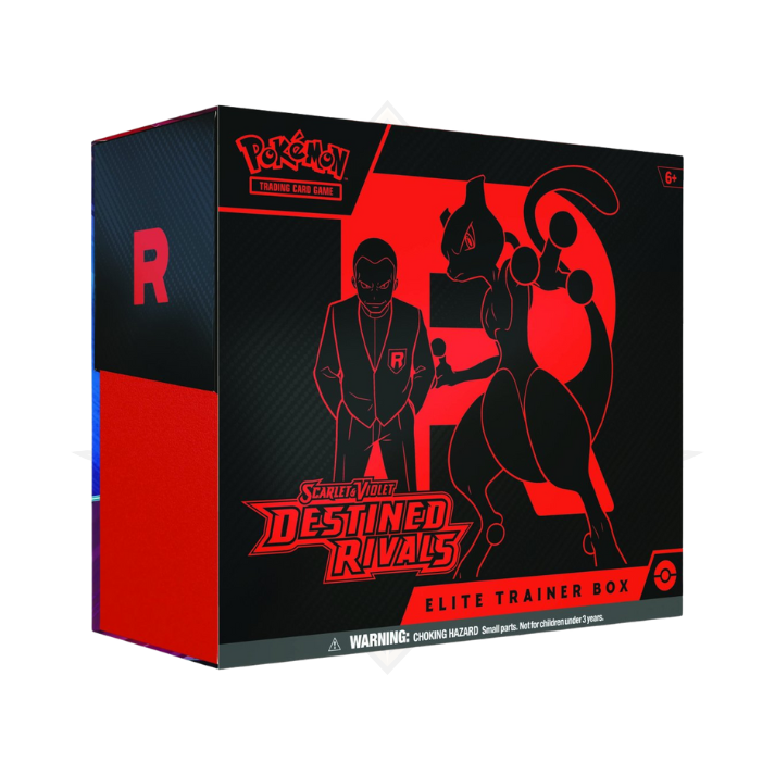 Pokemon Scarlet & Violet Destined Rivals Elite Trainer Box with Mewtwo and Team Rocket art