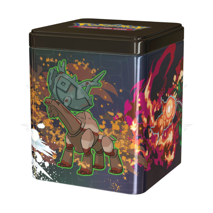 Pokemon trading card stacking tin with Treasures of Ruin Pokemon artwork